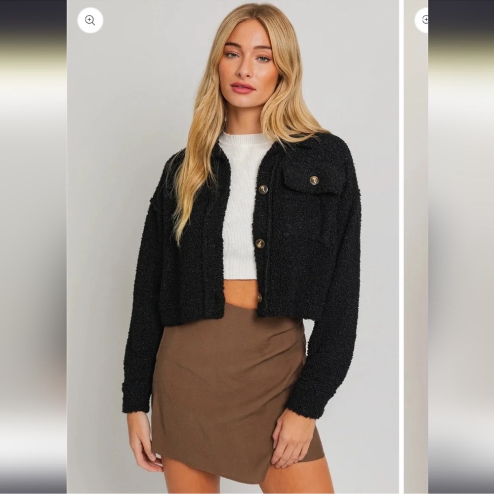 🧸 Le Lis Collection Black Bouclé Cropped Jacket XS NWT Button Front Fall Winter